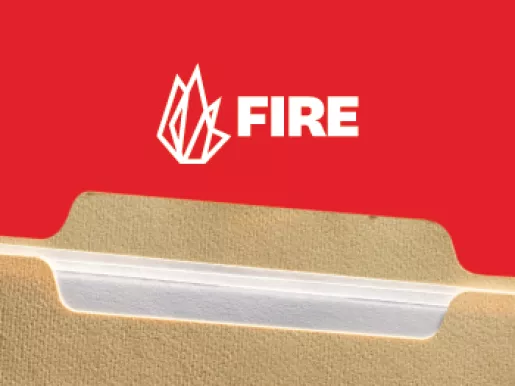 FIRE logo above a file with papers in it